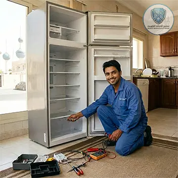 فني ثلاجات هندي يقوم بتصليح ثلاجة منزلية في الكويت